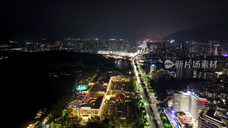 广东肇庆城市夜景灯光航拍图