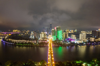 广西柳州城市夜景灯光航拍图