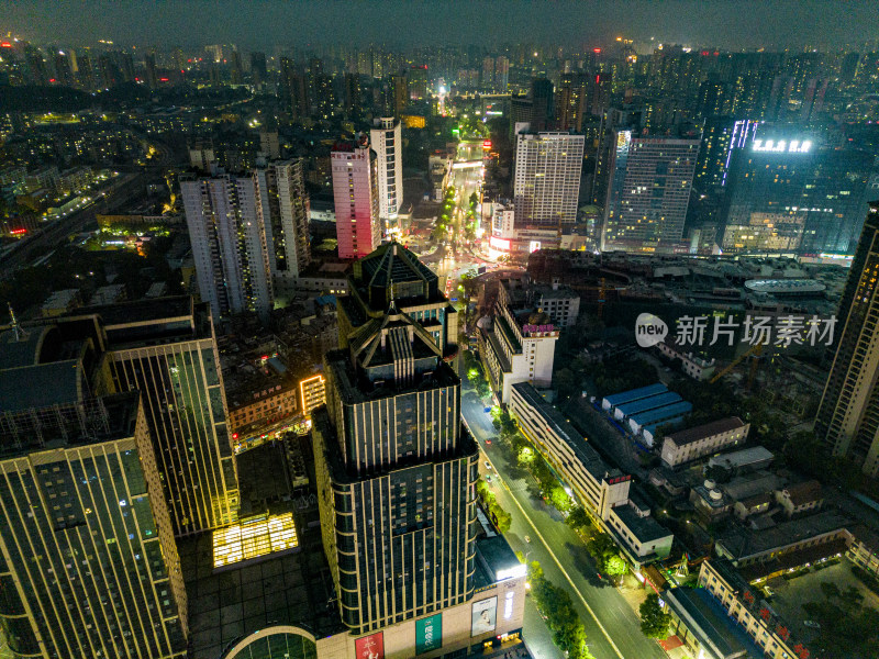 城市夜幕降临夜景灯光航拍摄影图