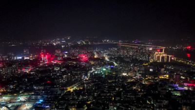 江西九江浔阳区夜景灯光航拍图