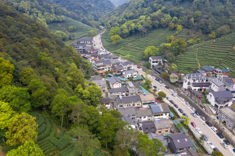 杭州西湖龙井产地梅家坞茶园航拍