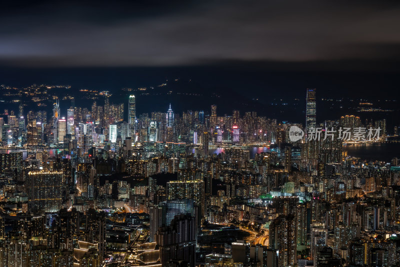 香港维多利亚港CBD中环日落夜景繁华都市