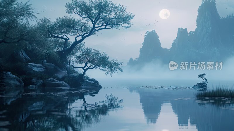 中国风景画，水墨山水背景