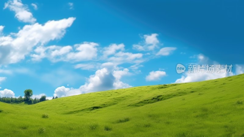 唯美蓝天白云与绿色草地山峰