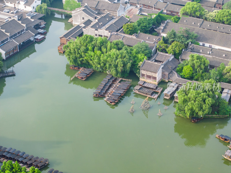 航拍江南水乡古镇乌镇全景