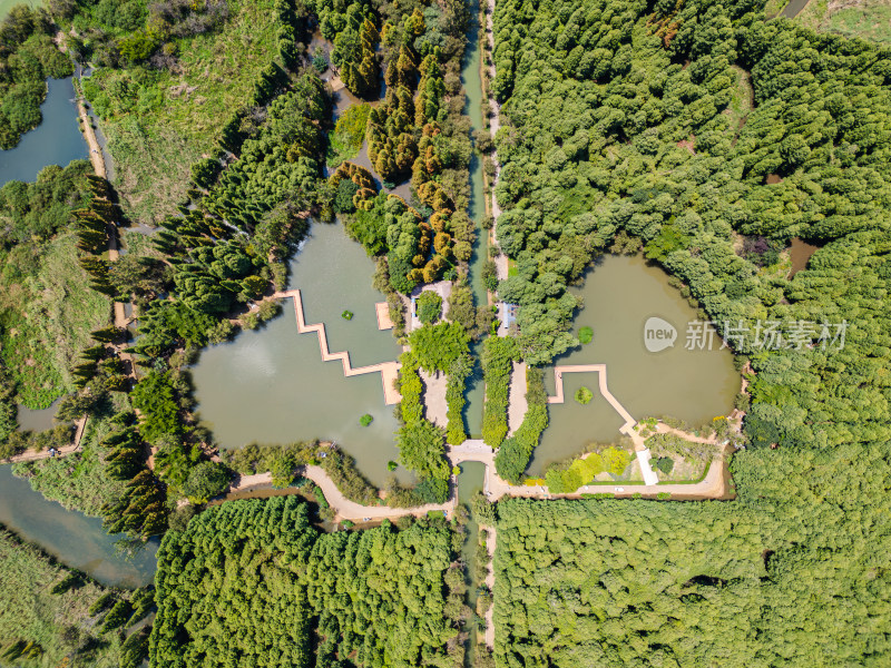 航拍昆明滇池捞鱼河湿地公园景观