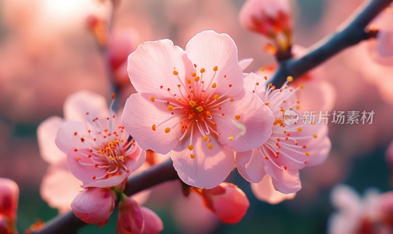 春日桃花盛开浪漫花朵清新花海背景