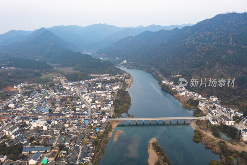 安徽泾县桃花潭夕阳航拍