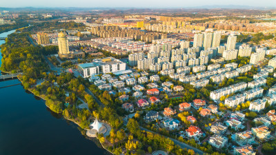 航拍俯瞰城市建筑群住宅区