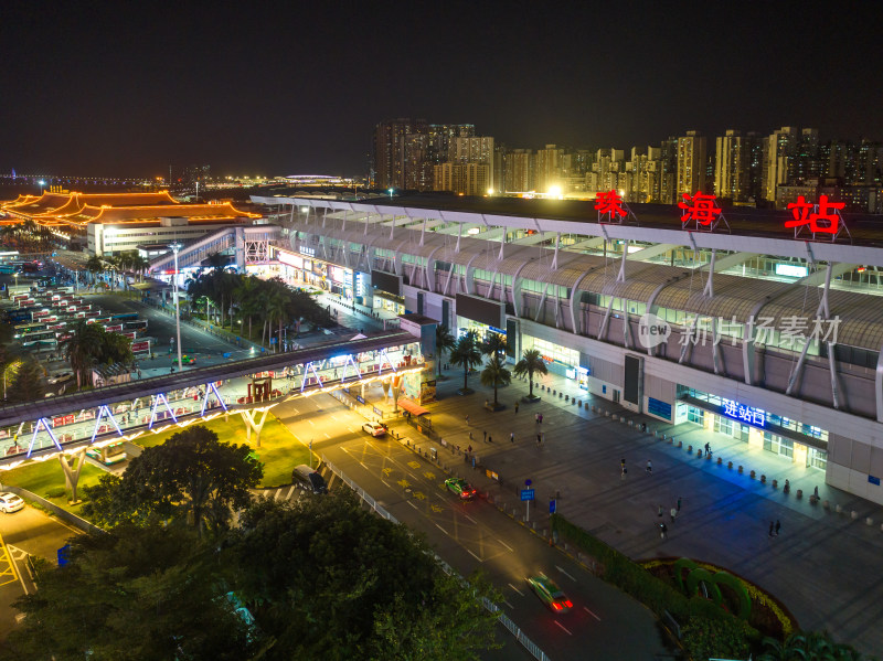 珠海轻轨站夜景航拍