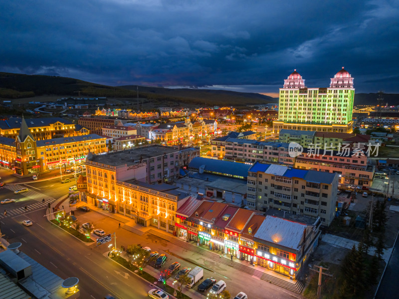 阿尔山市 内蒙古 城市 夜景航拍