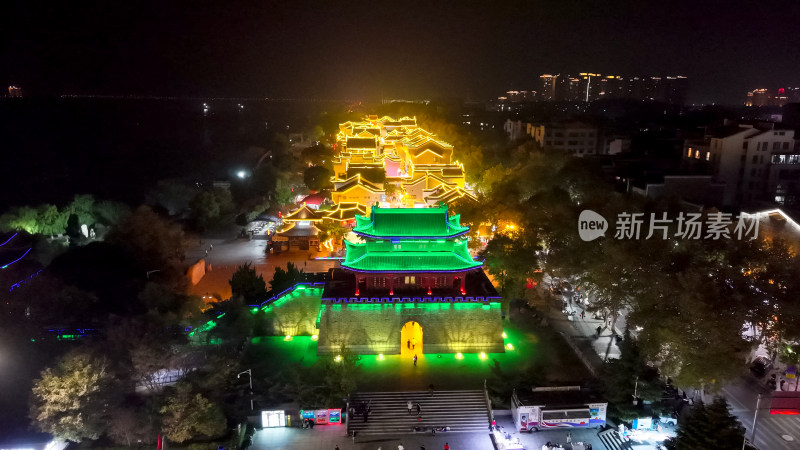 岳阳詹岳门夜景航拍图