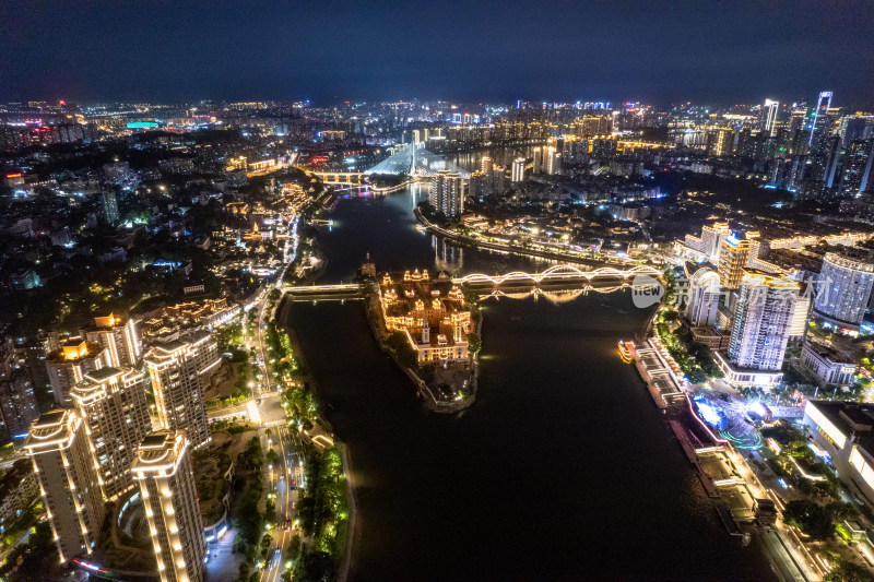 福建福州城市夜景灯光航拍图