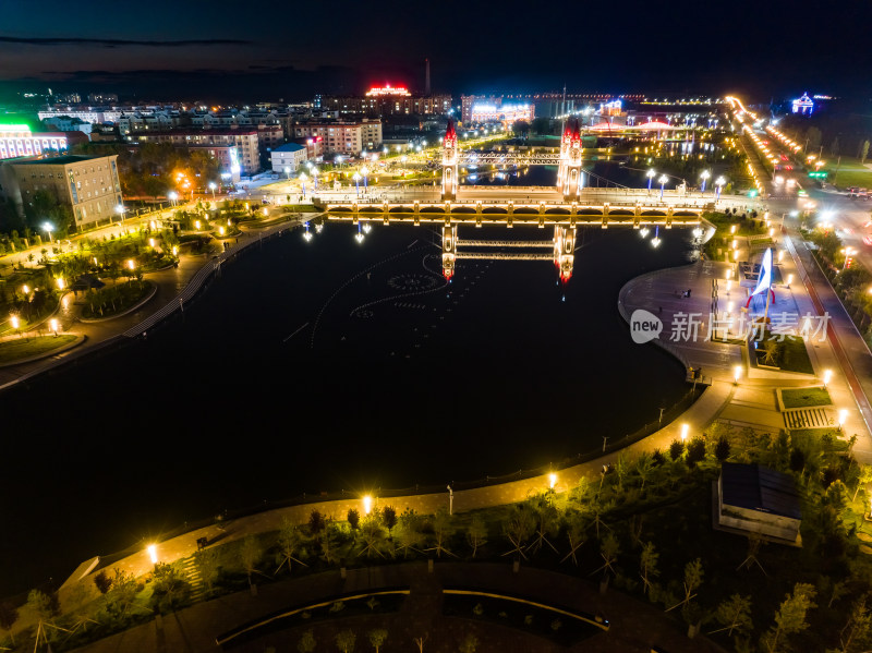 中国新疆布尔津夜景航拍