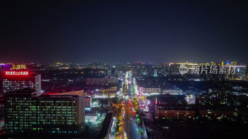 航拍河南商丘凯旋路夜景