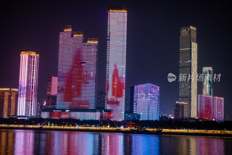 长沙市湘江夜景地标建筑灯光秀