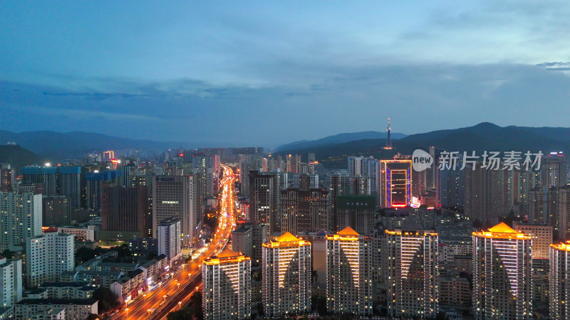 青海西宁夜景西宁建设航拍