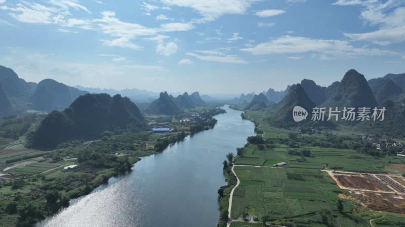 航拍广西山水风景河池龙江峰林