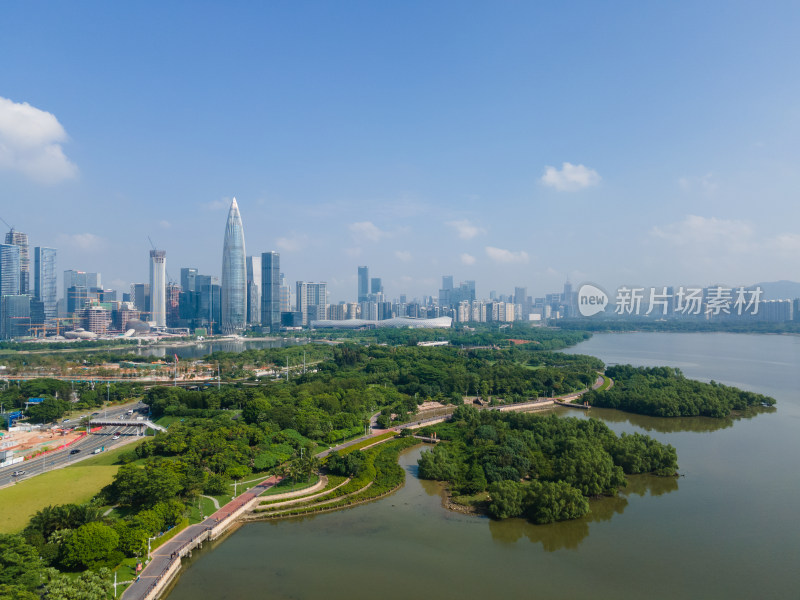 深圳南山深圳湾公园航拍后海总部基地风光