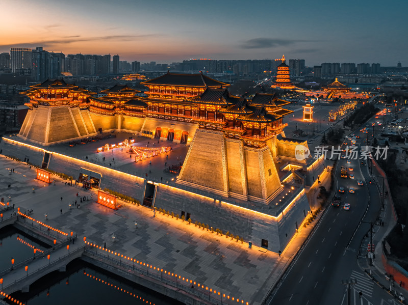 洛阳城市地标建筑应天门景区夜景航拍