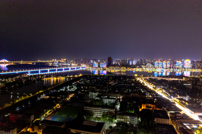 湖北襄阳城市夜景古城现代建筑航拍