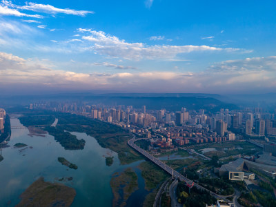 陕西宝鸡城市风光航拍图