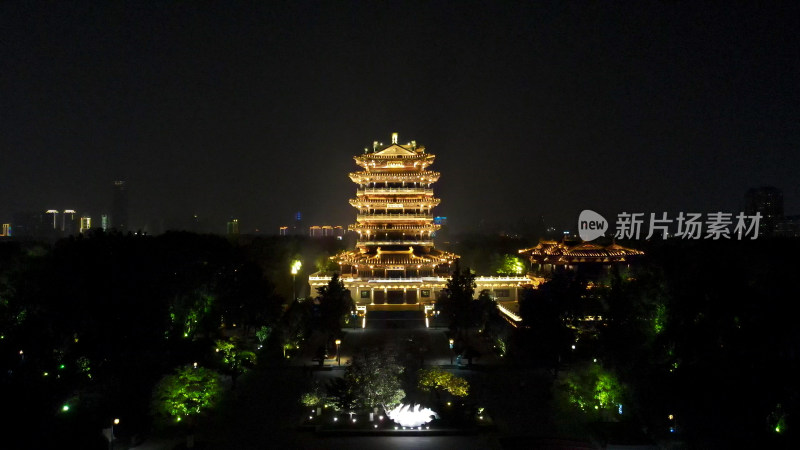 山东济南超然楼夜景航拍图