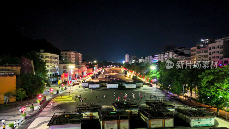 广东云浮南山河两岸夜景灯光航拍