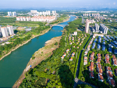 广西来宾红水河周边建筑航拍图