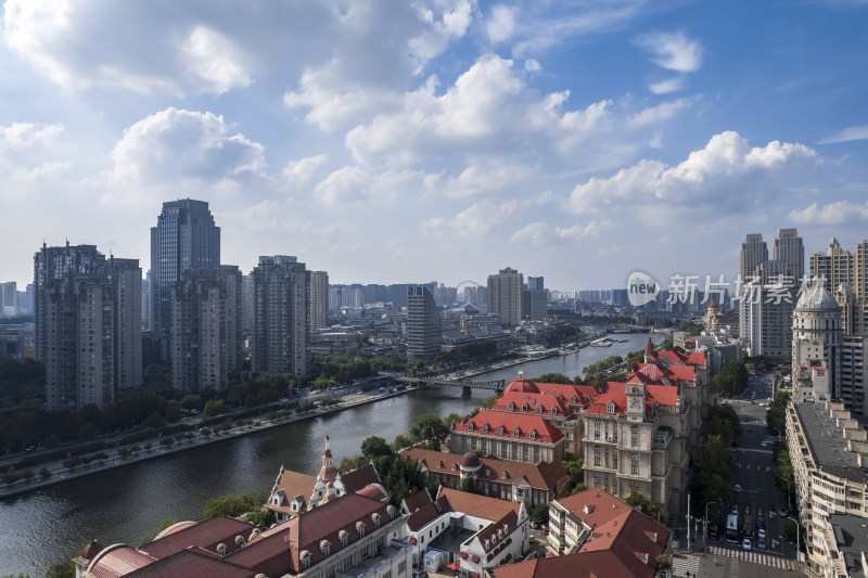 天津海河风景线古文化街码头城市风光航拍