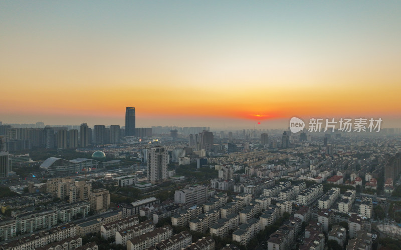 航拍昆山冬日城市日落风光大景