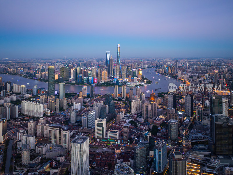 航拍上海现代都市摩天大楼陆家嘴外滩夜景