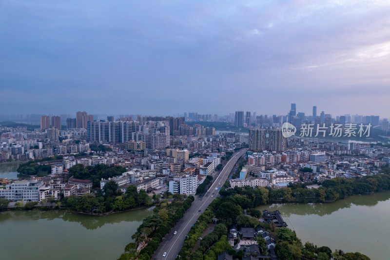 广东惠州西湖景区清晨航拍摄影图