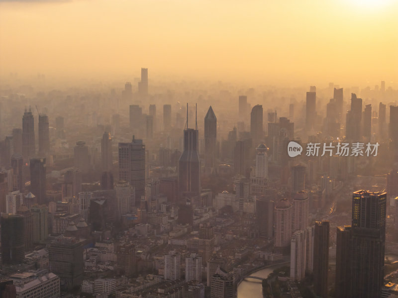 上海外滩陆家嘴城市建筑群城市天际线航拍