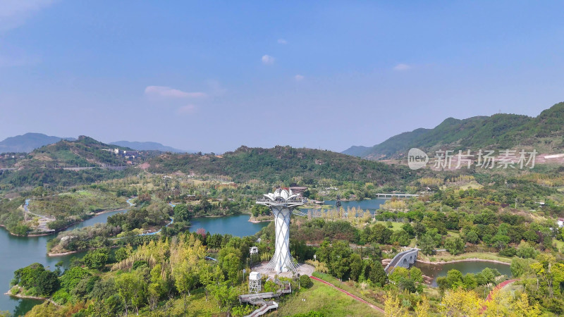 四川达州莲花湖湿地公园航拍摄影图