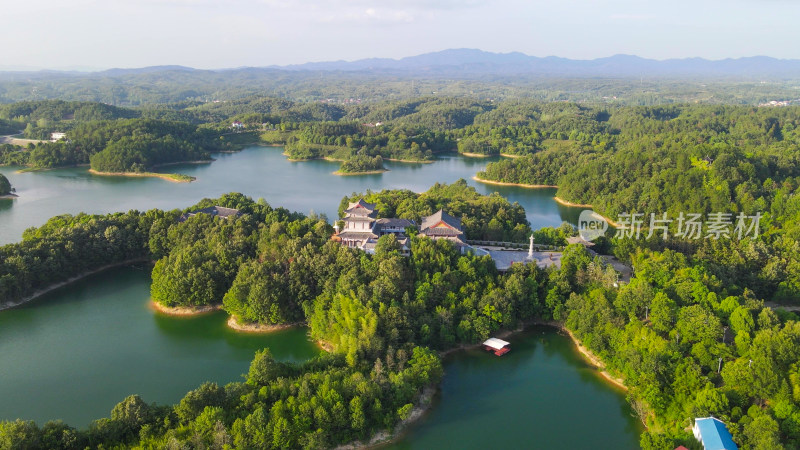 航拍湖北随州琵琶湖风景区