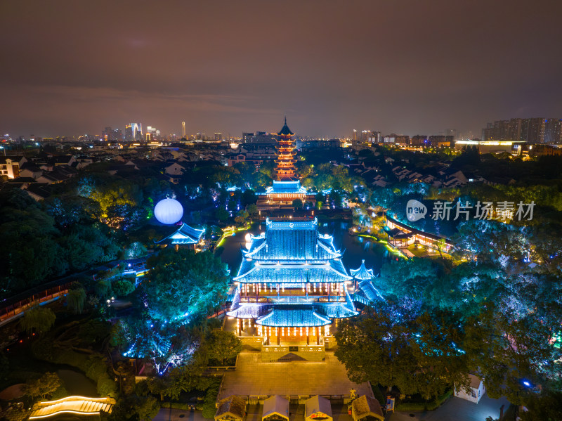 航拍苏州盘门景区中秋灯会夜景