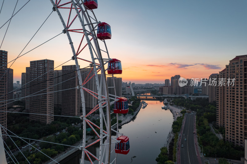 天津之眼摩天轮城市旅游风光航拍