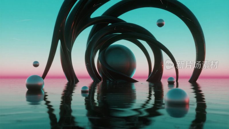 抽象艺术球体与曲线场景