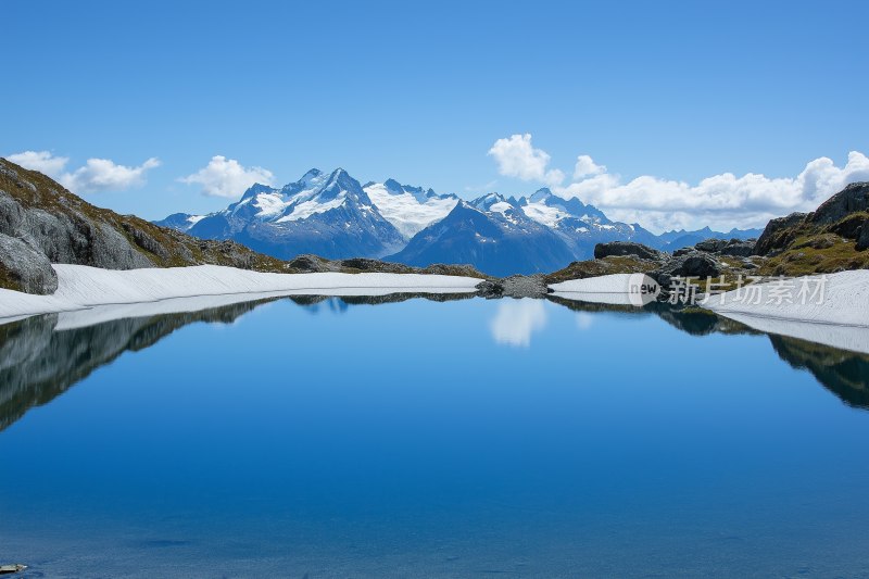 雪山下的平静湖泊