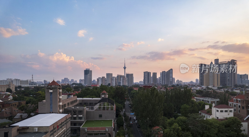 天津五大道文化旅游景区日落城市风光航拍