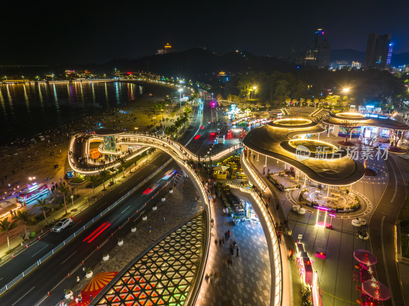 珠海城市阳台夜景航拍