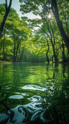 水面湖泊绿色自然宁静森林湖面背景