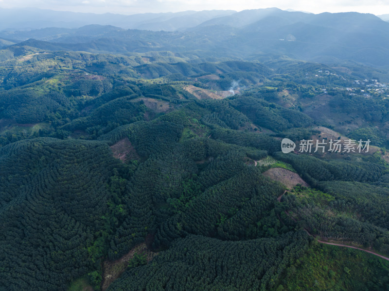 航拍视角下的大片绿色山林山脉全景