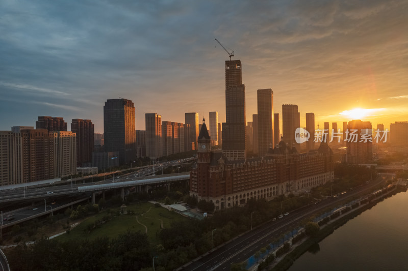 天津海河海津大桥交通城市夜景日落晚霞风光