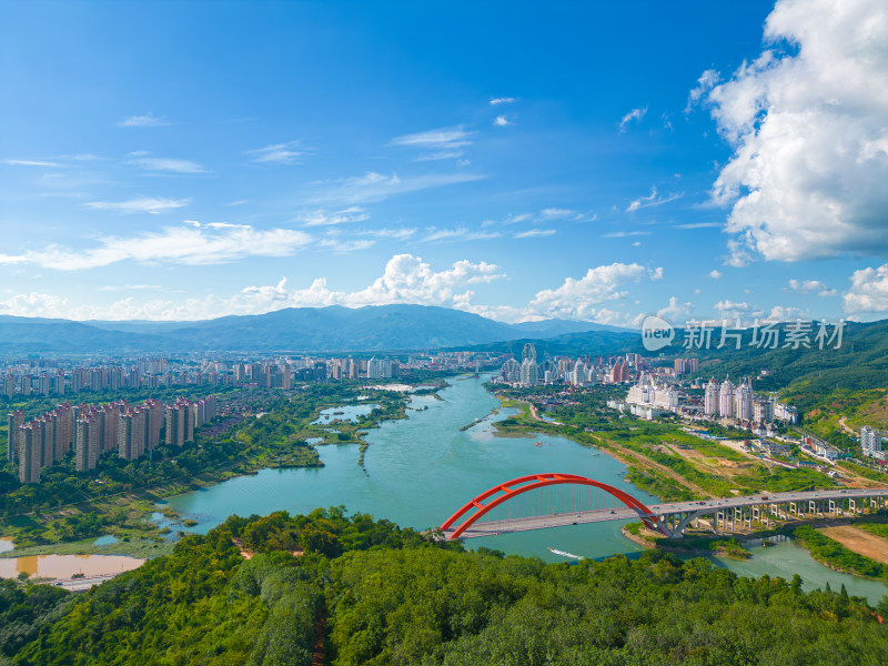 航拍西双版纳景洪市城市风光