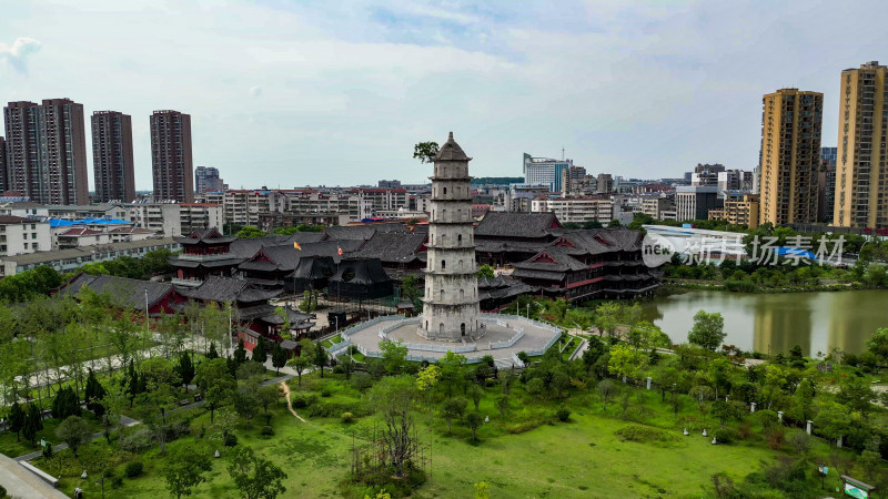 航拍湖北黄冈安国寺青云塔