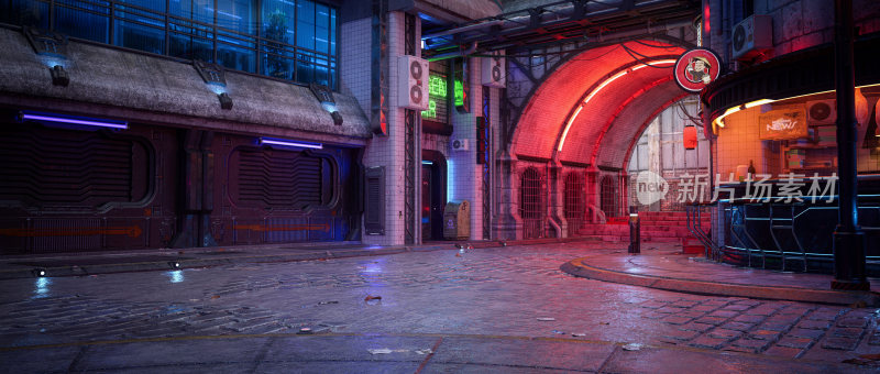 赛博朋克风格城市街道夜景