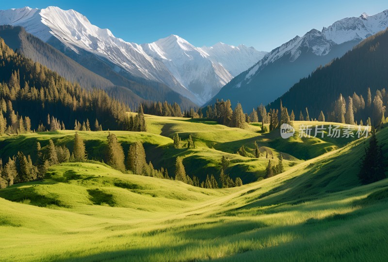 雪山草原森林风景