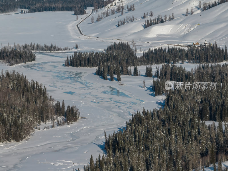 新疆北疆阿勒泰喀纳斯冬季雪景童话世界航拍